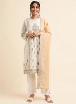 Faux Georgette Off-white Traditional Wear Zari Work Straight Suit